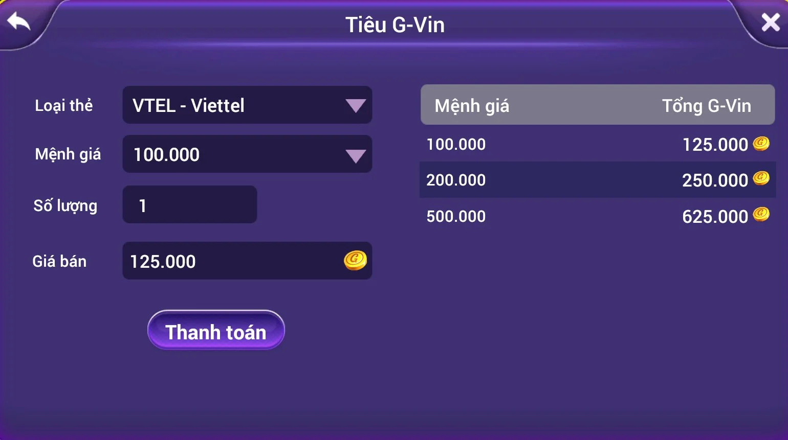 Đổi thẻ cào điện thoại Gamvip