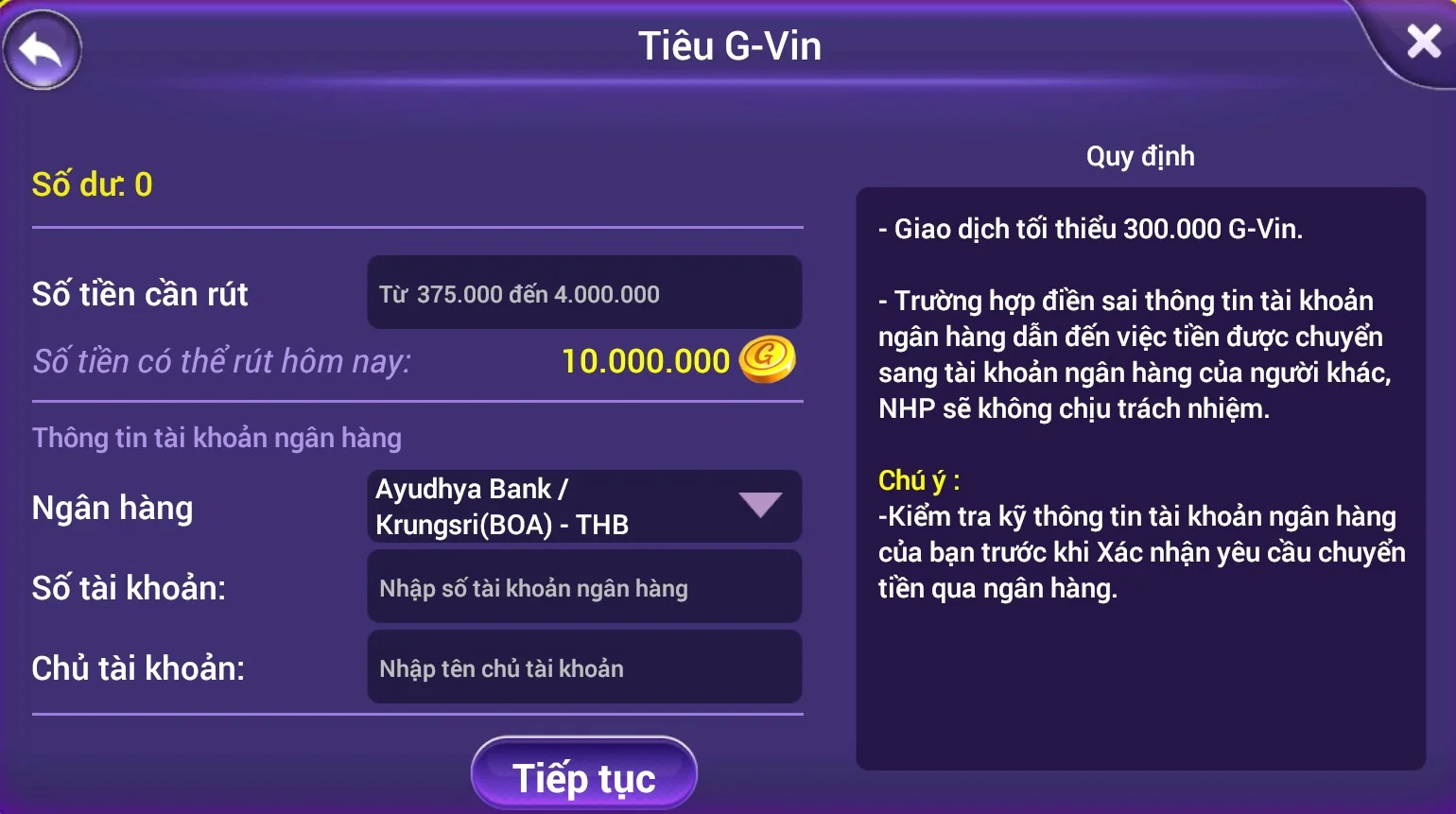 Rút tiền về ngân hàng Thái Lan